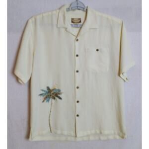 Calypso Joe Palm Tree Hawaiian Button Down Shirt. XL. Cream